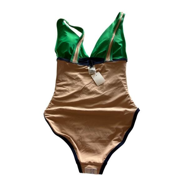 J. Crew Factory Women's V-neck ruched one-piece swimsuit Green Navy Size Small - Picture 7 of 11